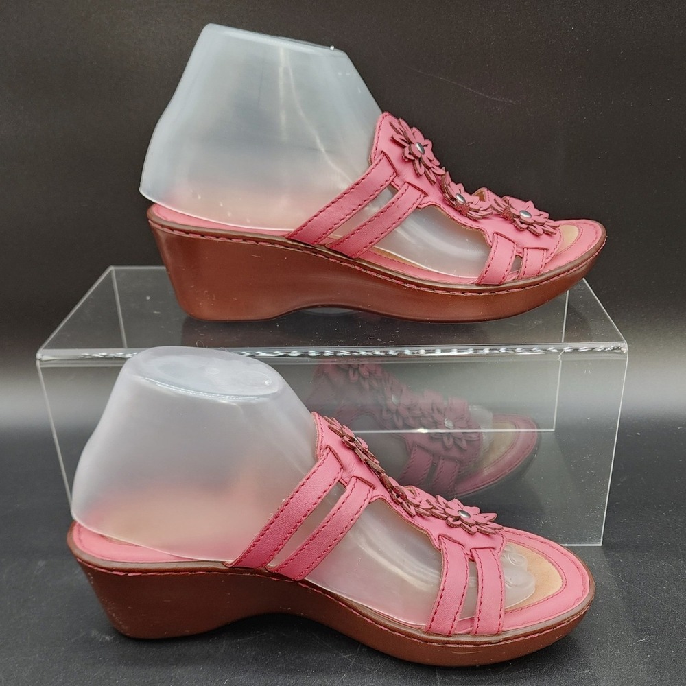 Born 8 Pink Leather Floral Wedge Sandals Boho Cottagecore Comfort Summer Slides - Picture 2 of 15